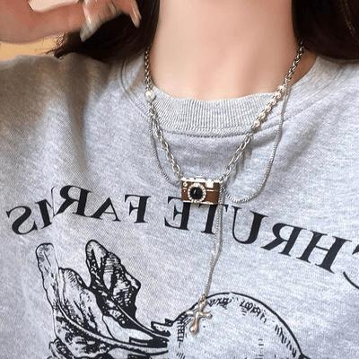 Trendy Novelty Cool Camera Pendant Necklace For Women Girls Niche Hip-Hop Simple Personalized Versatile Sweater Chain Gifts