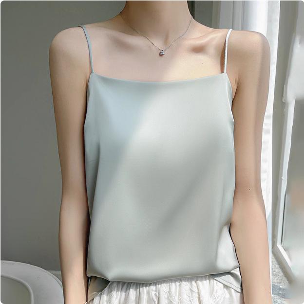 2025 Women s White Satin Camisole Tank Top: Elegant Back Design, Imitation Silk Summer Innerwear M