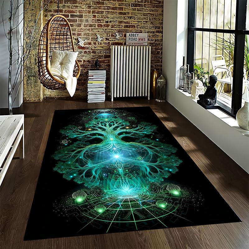 "Glowing Green Tree of Life Mystic Design Abstract Black Carpet" Suitable for use as an anti-slip for living room bedroom sofas