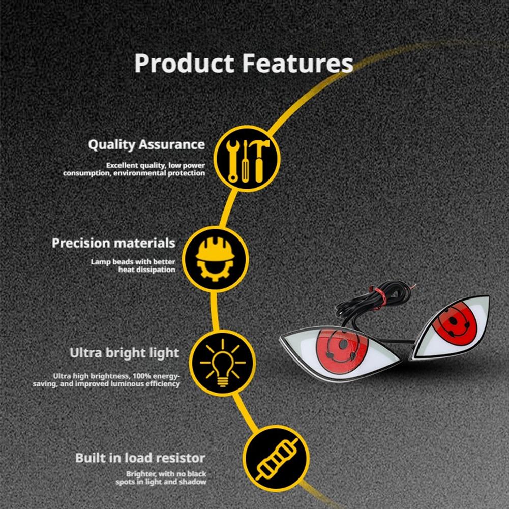 1pair Motorcycle LED Devil’s Eye Rear Taillight Decorative Light Classic Anime Eye License Plate Lamp Red Blue Strobe Indicator