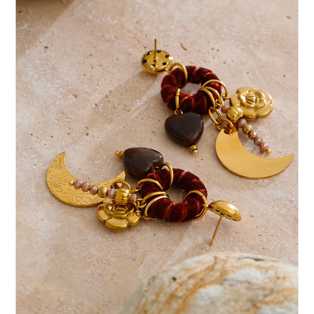 Yhpup Vintage Autumn Winter Handmade Drop Dangle Earrings 2025 Stainless Steel Golden Fashion Flower Moon Charm New Gift Jewelry
