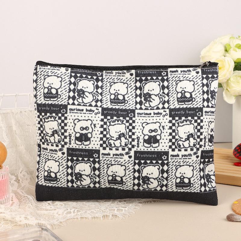 Cute Little Bear Cosmetic Bag Cartoon Canvas Makeup Bag Large Capacity Travel Toiletry Bag Clutch Bag For Girl Gifts