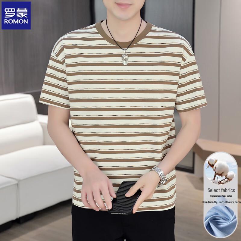 ROMON Men's Striped Casual Short-Sleeve T-Shirt
