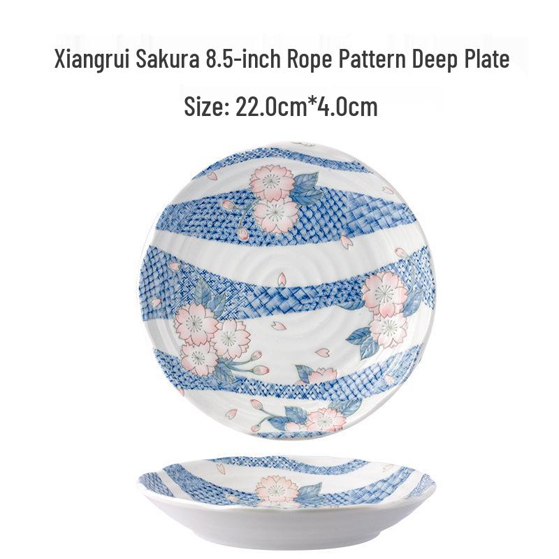 Japanese Mino Ware Ceramic Tableware Set: Creative Underglaze Fruit Plate, Noodle Bowl, and Rice Dish.
