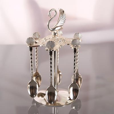 Swan Spoon Rack Set 6 Pcs/set Coffee Spoon Fruit Fork Dessert Spoon Tableware Home Ornament Small Spoon