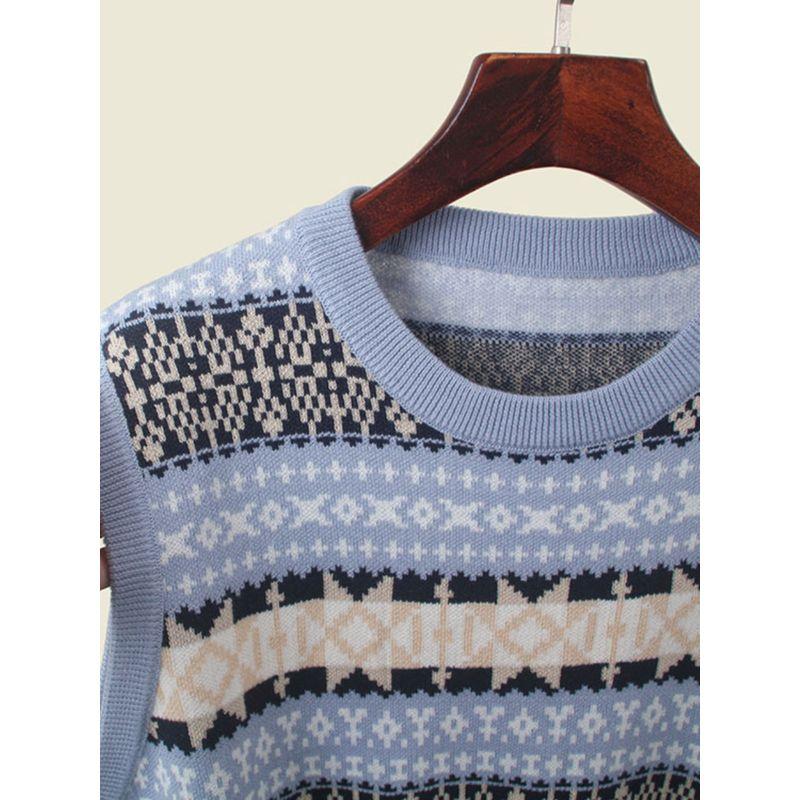 French Style Design Niche Style Knitting Vest Women's Fall and Winter Bandage Dress round Neck Embroider Jacquard Sleeveless Vest Waistcoat