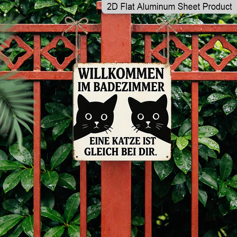 2D Flat, 1pc, Retro Metal Sign, Decorative Plaque And Ornament, Fun Cat Theme, Black Cat Silhouette Style, Decoration for Bathroom, Home, Café, And
