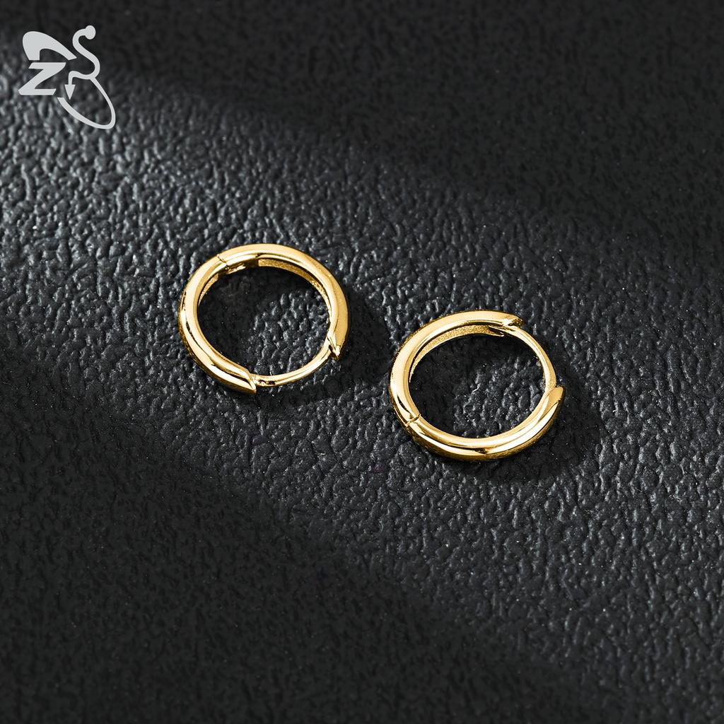 ZS 1 PC Gold Color 925 Sterling Silver Hoop Earring For Women Girls 4-10MM Round Earrings Helix Cartilage Rook Piercings Jewelry