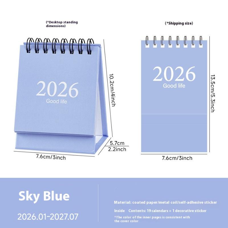 

Мини настольный календарь 2026 Маленький стоячий перекидной еженедельный календарь Креативный спиральный календарь Планировщик для ежедневного планирования расписания синий