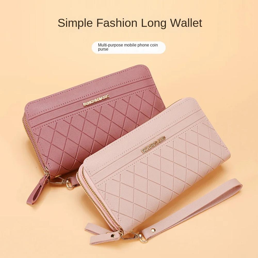 Long Women's Clutch Bag Pu Leather Mobile Phone Bag Simple Lady Long Wallet  Card Holder