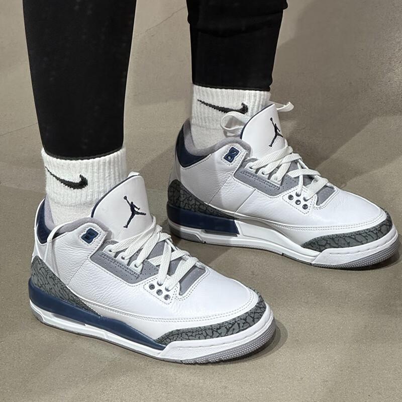 Air Jordan 3 Retro GS Midnight Navy Kids Sneakers White Cement-Grey Black DM0967-140