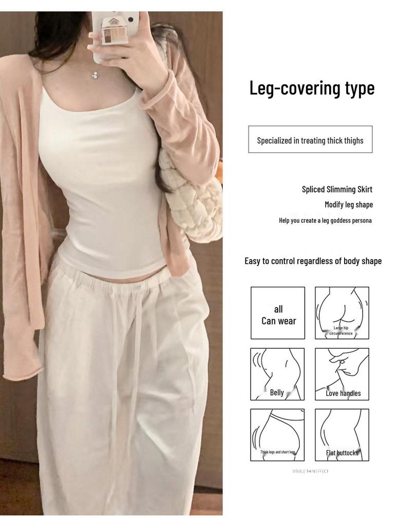 Women's White Linen High-Waisted Wide-Leg Pants - Spring Style, Drapey, Sun Protection, Cotton-Blend Casuals