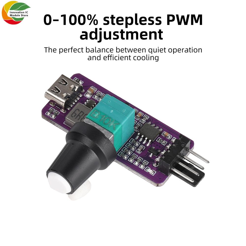 PWM Fan Speed Controller 4-Pin USB Type-C for DIY Water Cooling with Stepless Adjustment and High Efficiency Boost