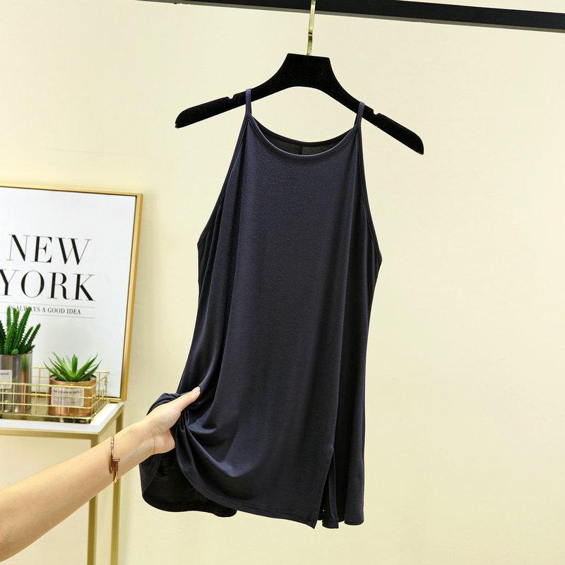 Women's Slim Fit Black Halter Neck Camisole - Summer Side Slit Vest