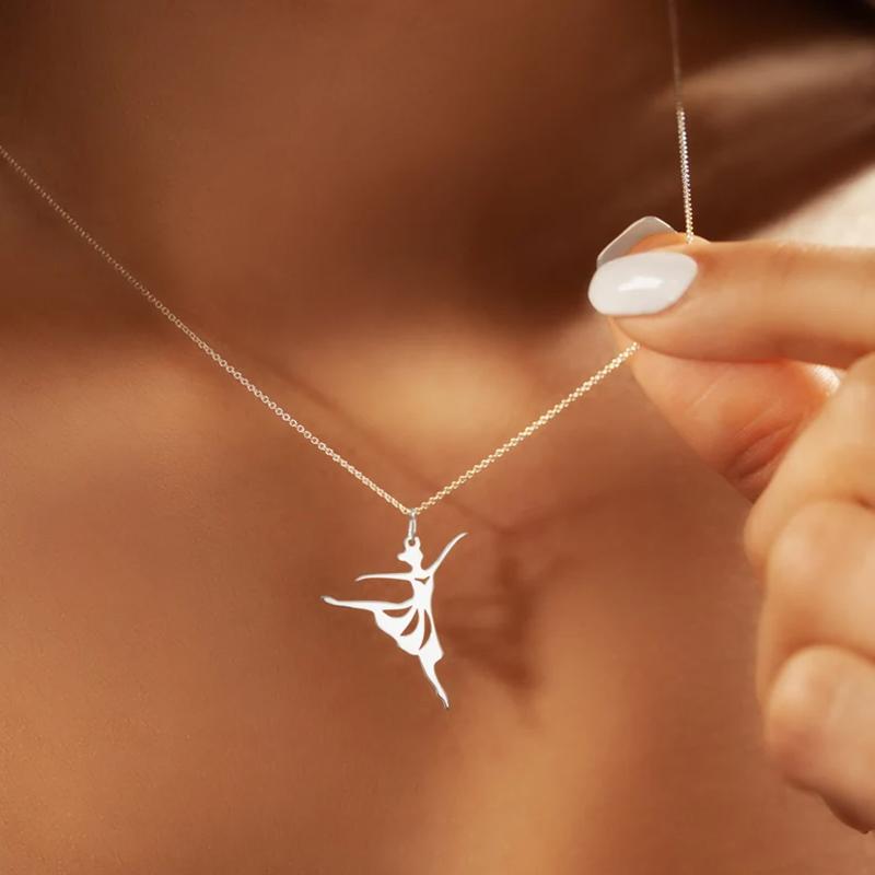 Elegant Ballet Dancer Pendant Necklace Stainless Steel Ballerina Necklaces For Women Jewelry Gifts
