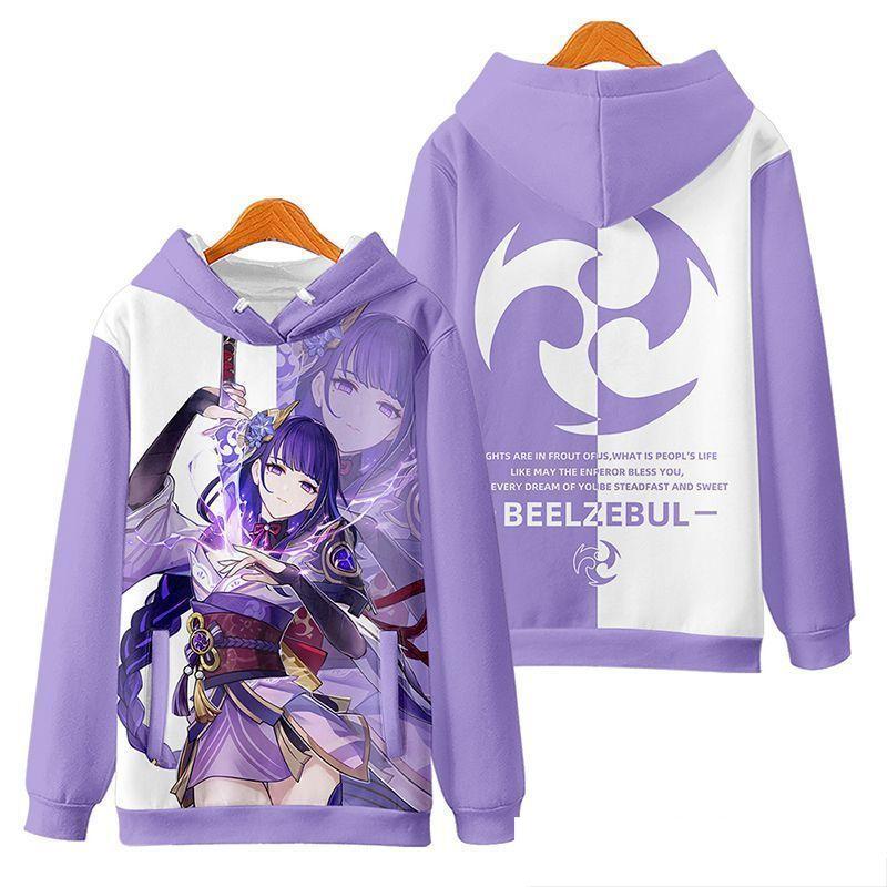 Raiden Shogun Genshin Impact Cosplay Hoodies 3D Print Unisex Anime Cartoon Sweatshirt Oversized  Women Harajuku Pullover Coat
