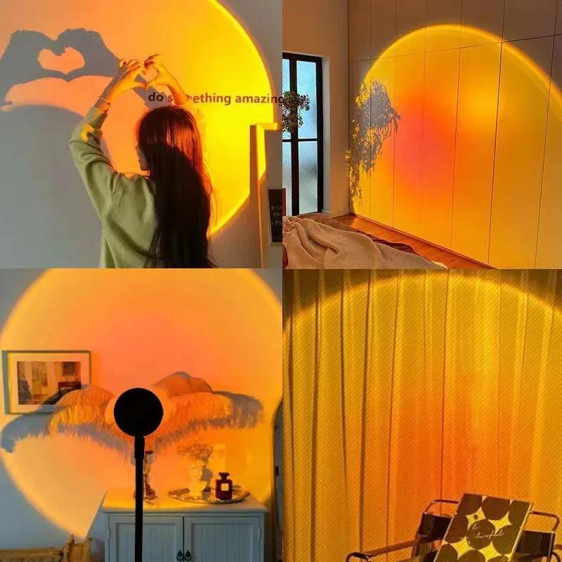 LED Sunset Lamp Rainbow Neon USB Night Light Projector Lamp Room Phone Self Photography Atmosphere Light Bedroom Wall Decor Gift