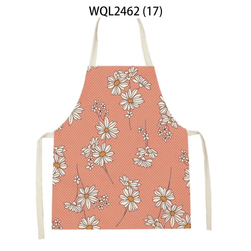 Women Flowers Print Linen Kitchen Apron Household Cleaning Apron Adult Children Cooking Baking Accessories Sleeveless Apron