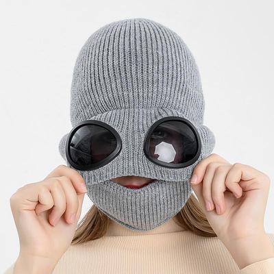 Mask Autumn Winter Hats Men New Aviator Glasses Warm Hats Ear Protection Plus Velvet Warm Wool Knitted Adjustable Hats