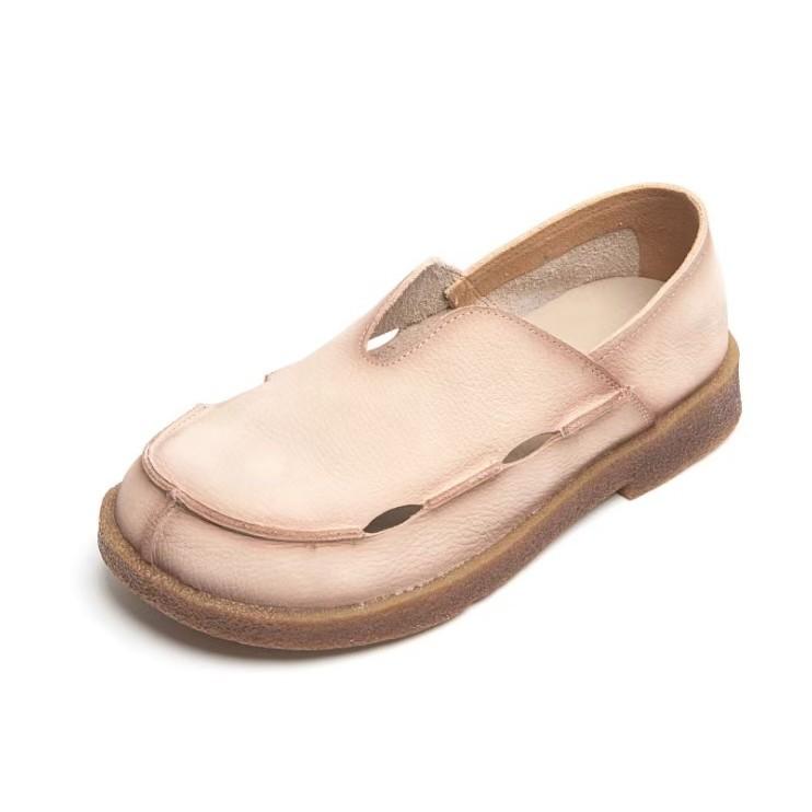 The first layer of cowhide retro soft-soled single shoes for women's summer new hollow breathable sen women's shoes, one pedal for women's shoes
