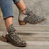 Moda Primavera Autunno Stivali in Denim da Donna Leopardo Caviglia Casual Signora Tacco Medio Punta Appuntita Scarpe Piatte da Donna Tela Poco Profonde
