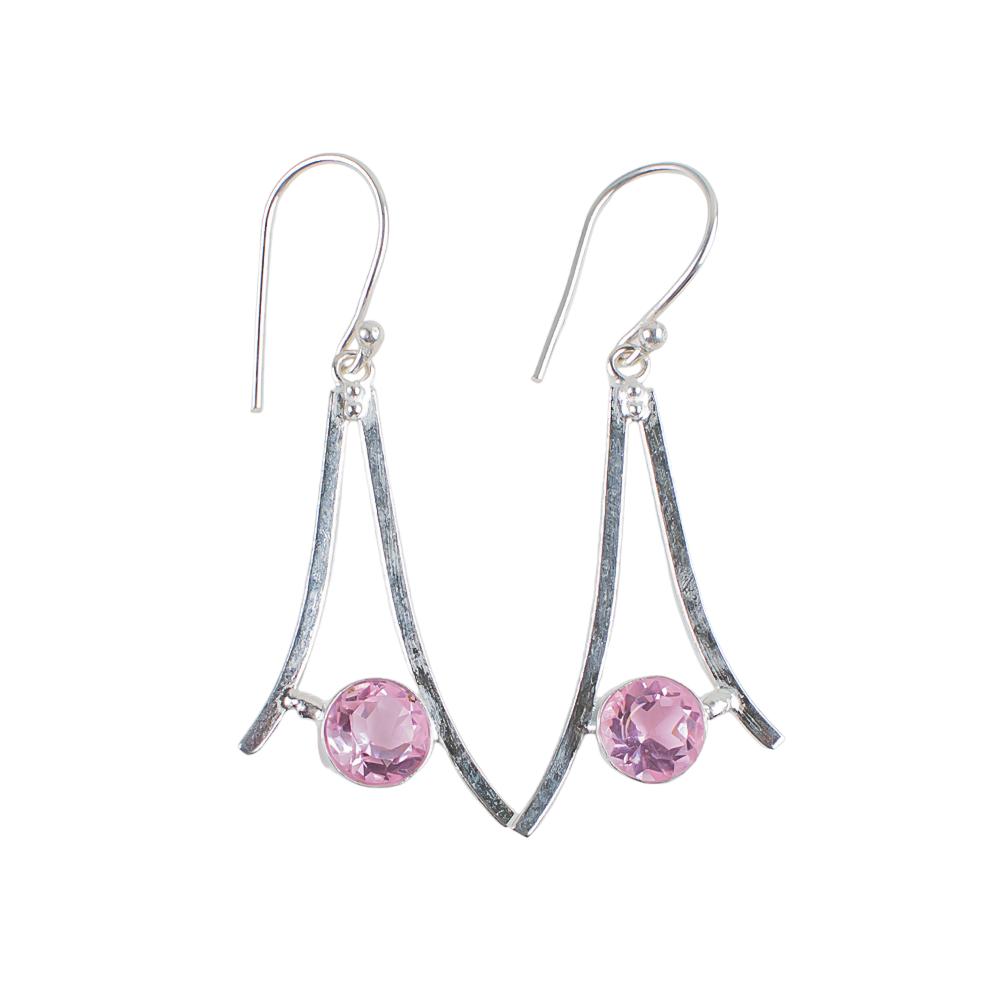 Morganite Gemstone 925 Sterling Silver Jewelry Handmade Earrings 1.45" For Her EE-66-9