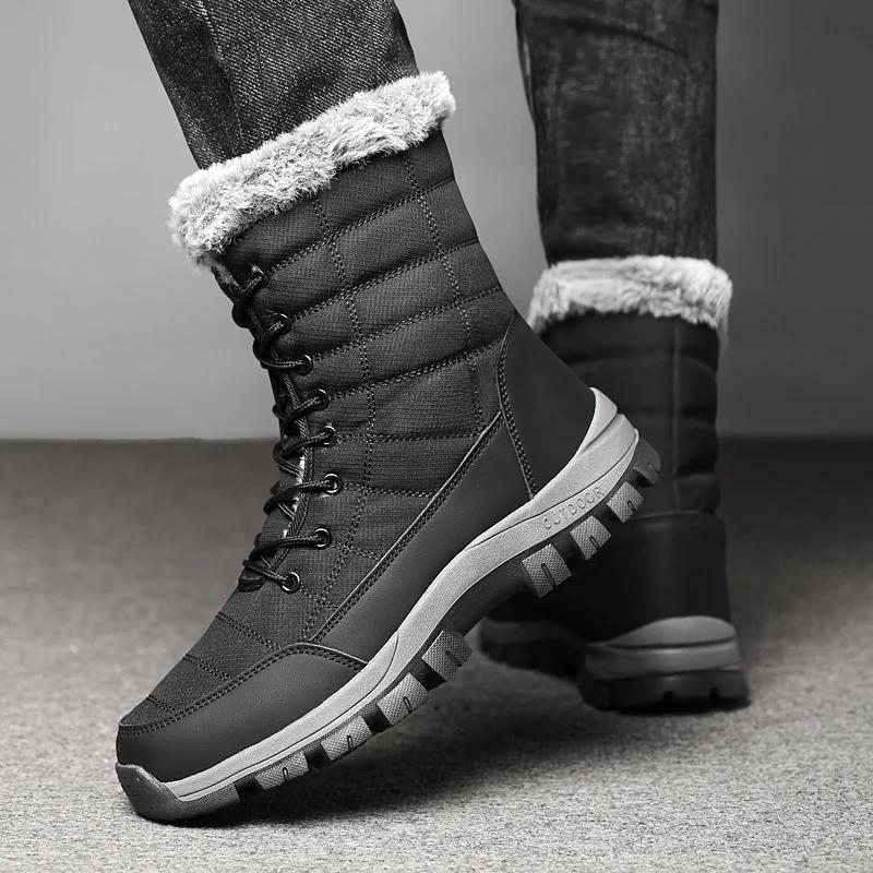 Men New Cotton Shoes Waterproof and Cold Proof Long Boots for Men Outdoor with Thick Velvet and Warmth Snow Boots