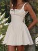 Spring Imported Women's Fashion Pure Color Backless Tie-Belt Bow Tie Strap Dress