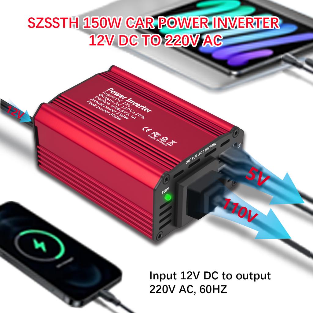 Car Inverter 150W DC 12V To AC 110V Power Converter Automatic Transformer with US Socket Dual USB Car Inverter Adapter Dropship
