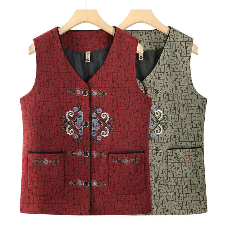 Elderly Women's Plus Size Spring Autumn V-Neck Vest