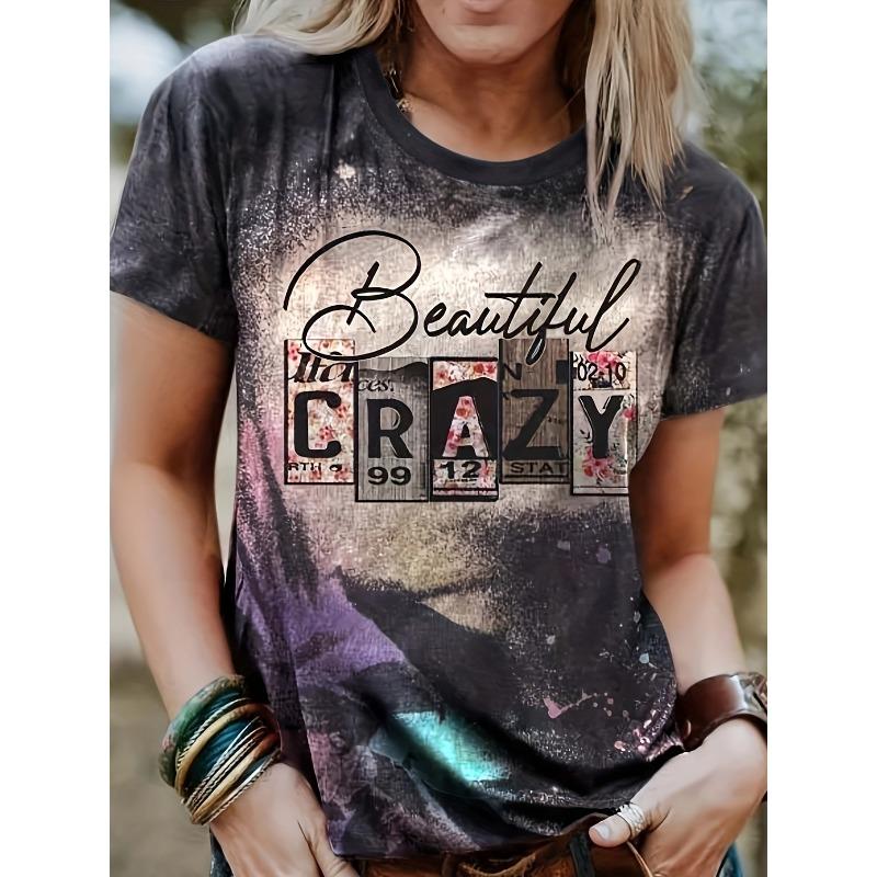 

Ladies Spring/Summer New Collection Random Printed Round Neck Short Sleeve Loose Casual Women s Top Bottom T-shirt Comfortable and Fashionable S