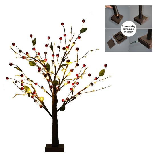 LED Birch Tree Light with Red Berries Mini Glowing Birch Tree for Tabletop Decor Festive Home Party Wedding Centerpiece Decorations
