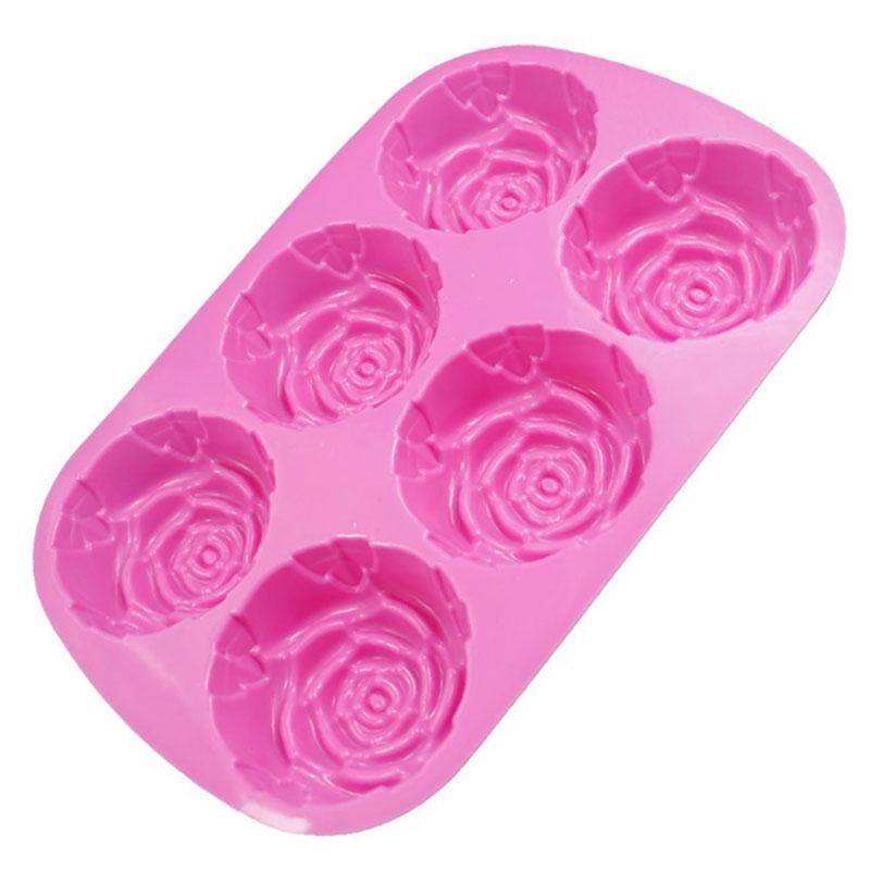 1Pcs Baking Tray Making DIY  Tool Candy Decoration 6 Cavity Silicone Rose Shape Kitchen Supplies Fondant Soap Mold