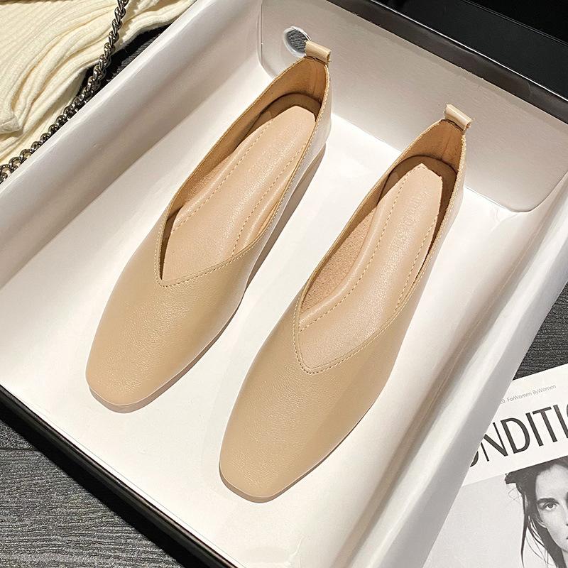 

Модные туфли-лодочки из натуральной кожи конфетных цветов для женщин, удобные лоферы на толстом каблуке, рабочая обувь OL 34-42 больших размеров, женские балетки из коровьей кожи 4.5 абрикосовый