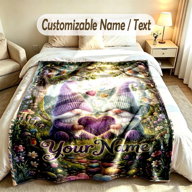 Gnome Theme Custom Blanket Personalized Name & Text Customized Soft Warm Throw Blanket Home Decor