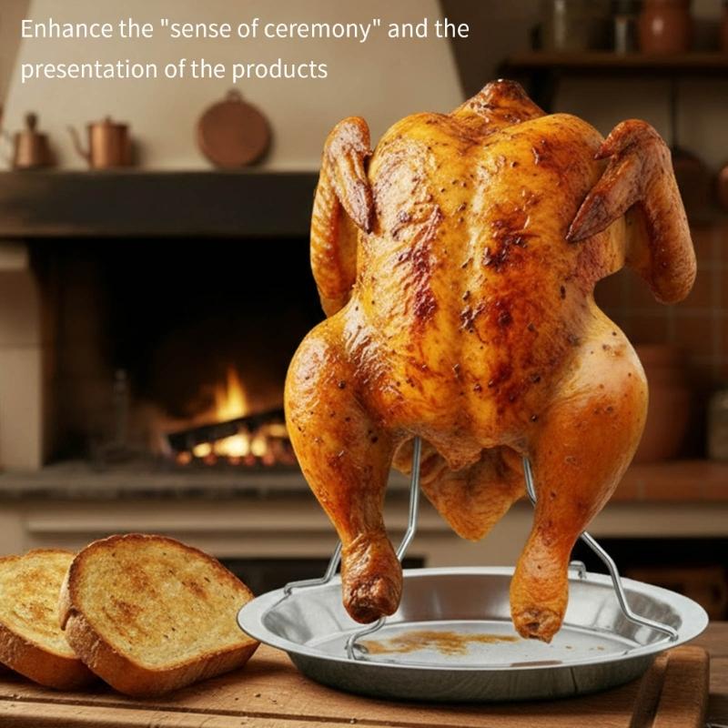 Steel Chicken Vertical Roasting Rack For Outdoor Grilling And Family Gatherings Easy To Clean Multipurpose Cooking Tool