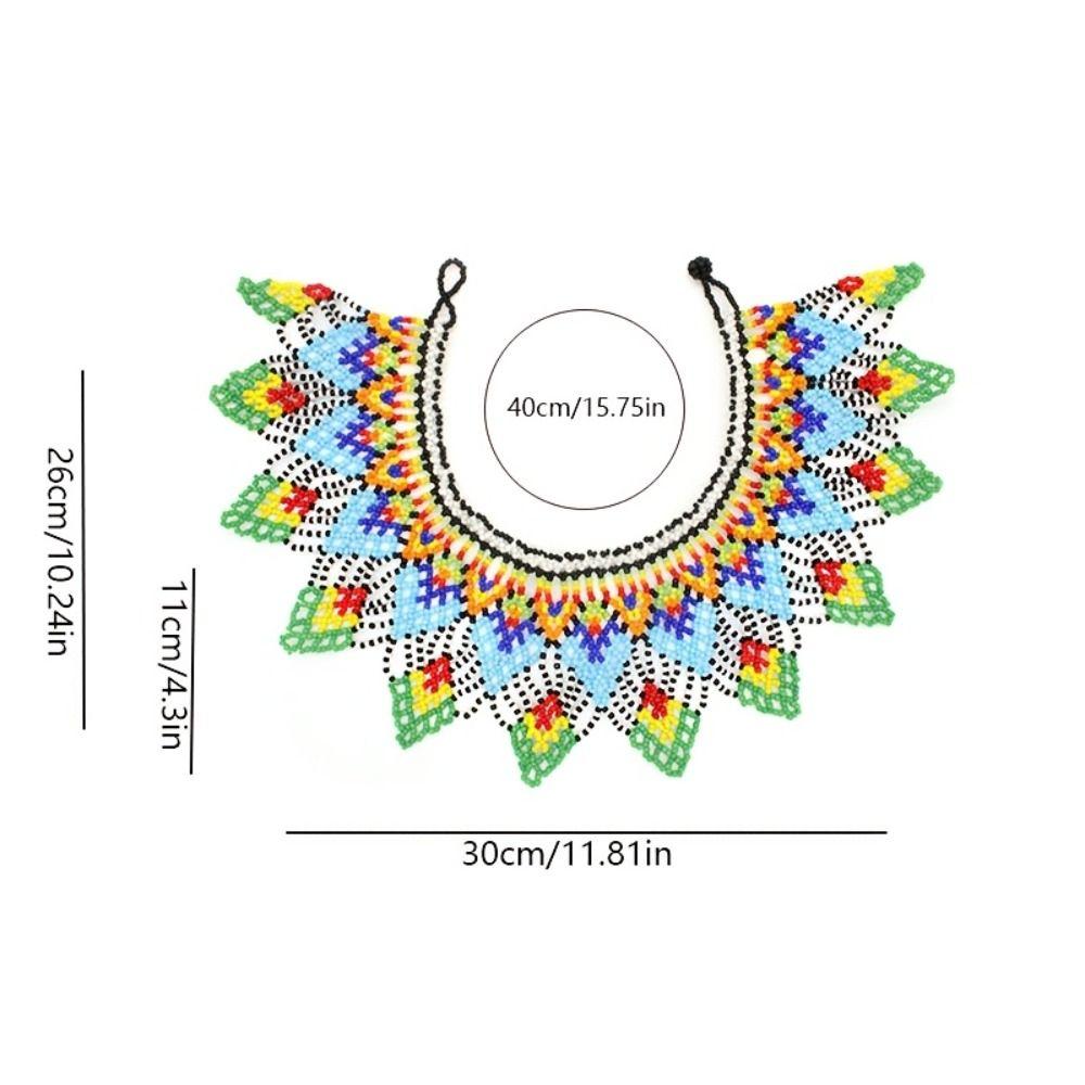 Ethnic Style Bead Chunky Necklace Bohemian Mesh Bib Collar Woven Choker Necklace Women Jewelry