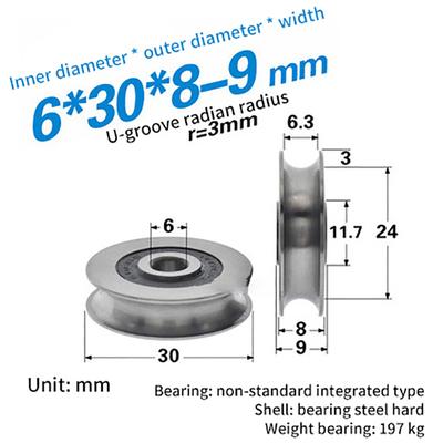 Poulie à roulement à rainure de câble métallique de haute qualité 6*30*8Mm pour poulie à rouleau de voie coulissante de fenêtre de porte poulie en acier inoxydable