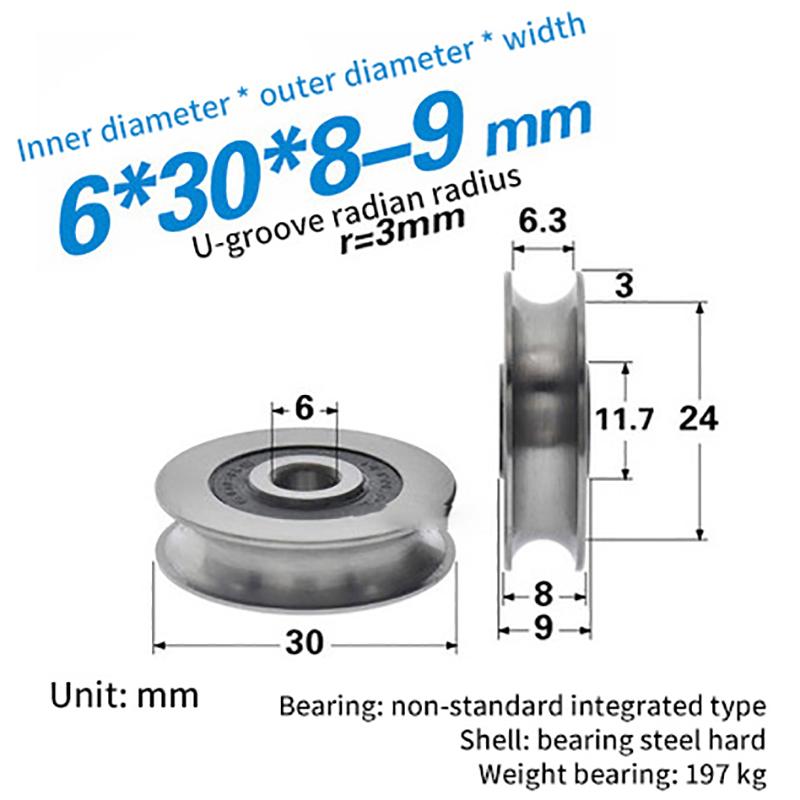 6*30*8mm Vysoce kvalitní drátěná lana s drážkou Ložisková kladka pro posuvná kladka pro dveřní okno Kladka kladky z nerezové oceli