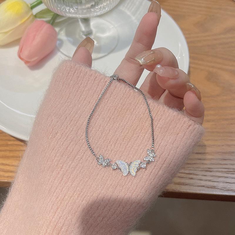 Colorful Zircon Butterfly Drawstring Bracelet Women's Cute Bow Knot Silver Adjustable Bracelet Fashion Birthday Jewelry Gift