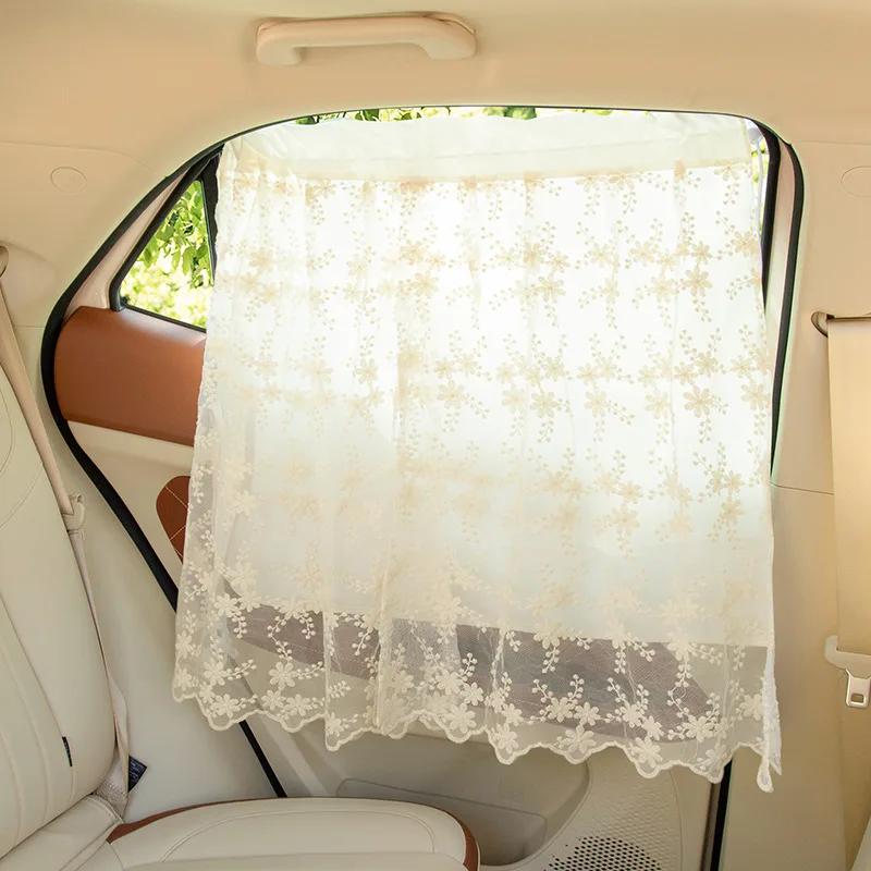 Summer Embroidery Car Sunshade Cover Trim Kids Travel Privacy Protector Curtain Suction Cup Side Window Sun Protection Thermal