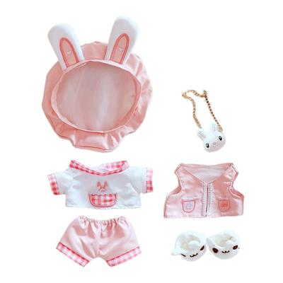 Niannyyhouse 20cm Doll Clothes for Stuffed Animals, Hat + Shirt + Vest + Shorts + Shoes + Packet, 6-piece Set, Cool Rabbit Clothes, Cotton Doll