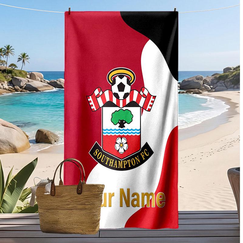 Asciugamano da Spiaggia Stampato Personalizzato Southampton FC Logo Calcio Supporto Nome Personalizzato Testo Asciugamano Assorbente Per Sport Viaggio Regalo Speciale