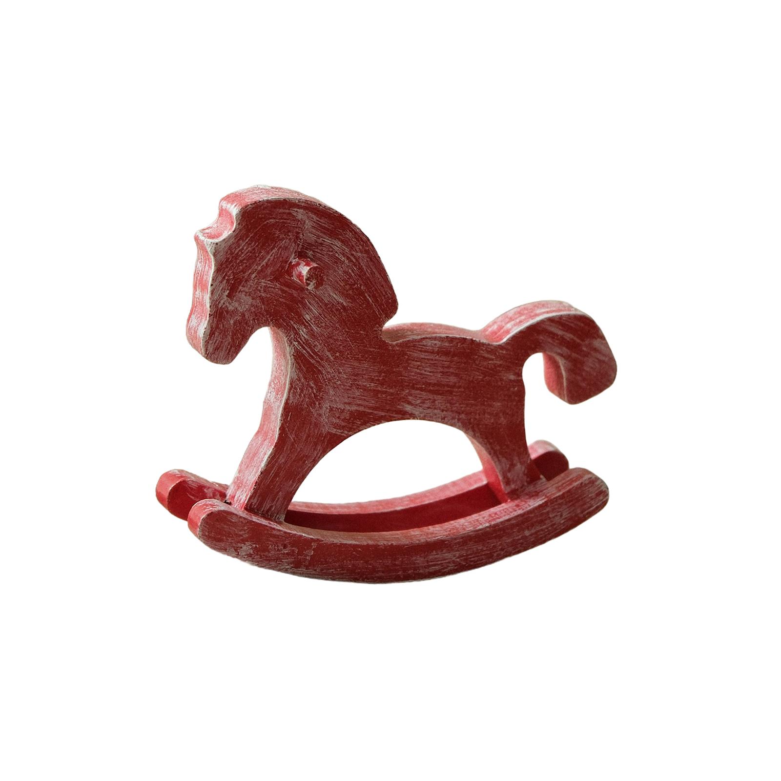

Wooden Rocking Horse Home Accent Souvenir Desk Toy Collection Art Crafts червоний