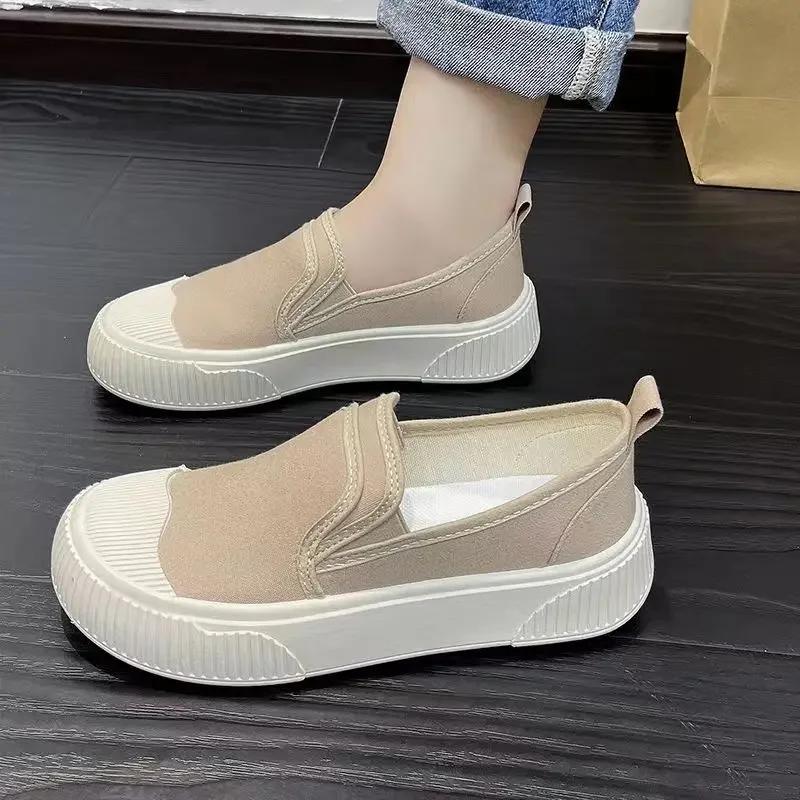 Pantofi de damă la modă cu talpă groasă, pantofi loafer din pânză pentru femei, adidași cu simț de design pentru femei, pantofi casual cu platformă cu talpă plată, adidași pentru femei