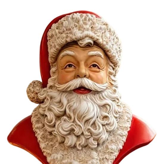 Pevná pryskyřice Vánoční dekorace Santa Claus Busta Soška, Hlava s Vintage Zlatou Uměleckou Soškou pro Sváteční Displej Základna, Stolní Figurka, Krbová Polička