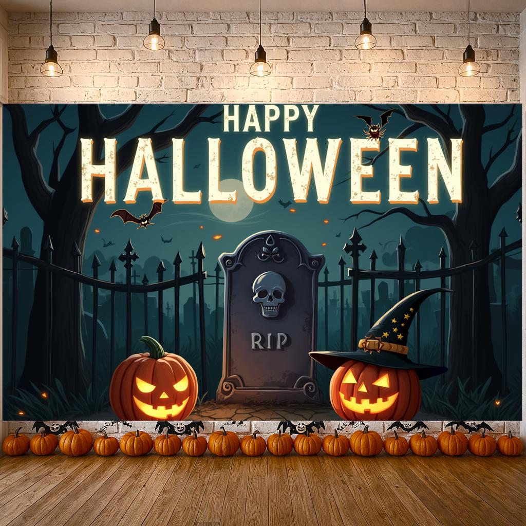 Event Decoration Banner Spooky Elements Halloween Decoration Halloween Party Banner Graveyard Scene Spooky Backdrop For Spooky