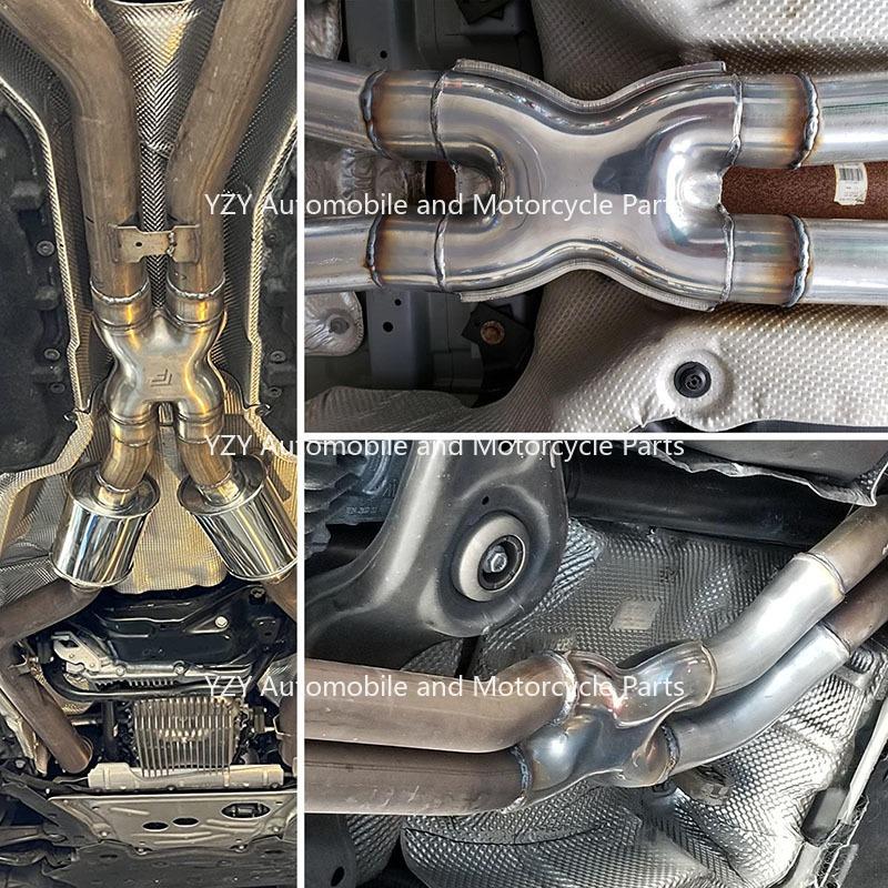 Carro 409 Tubo de escape de aço inoxidável modificado Y-tipo três vias HX Tubo de conexão de quatro vias 51 57 63 76MM