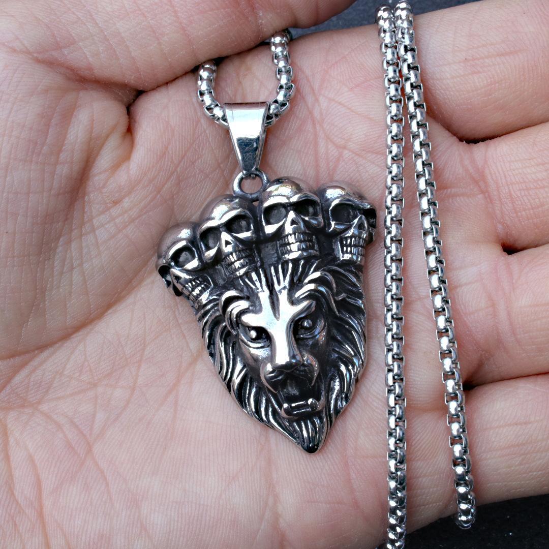 Ожерелье Панк Винтаж Полированный Масляный Череп Голова Льва Подвеска 50CM(Necklace Size)