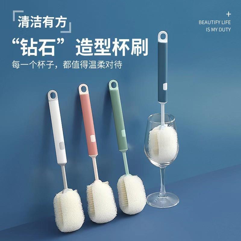 Long Handle Cup Brush With Replaceable Sponge Head Bottles Wine Glasses Thermos Water Deep Cleaning